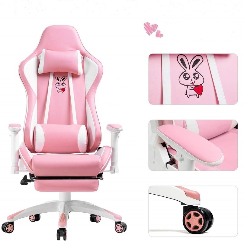 Customize Pink LED RGB Computer PC Game Chair Gaming PU Leather Silla Gamer with 2D Armrest