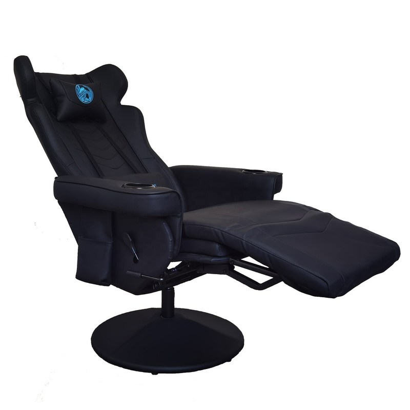 ห้องเล่นเกมต้องมี เก้าอี้เกมมิ่งสุดหรูสีดำสนิท พร้อมที่วางแก้วและลำโพงบลูทูธ