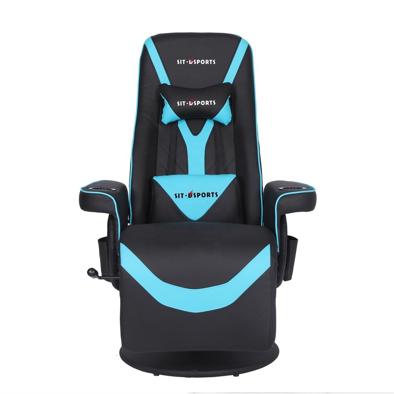 โซฟาเกมส์สไตล์แข่งขันสีดํา / สีฟ้าหรู พร้อมเครื่องถือถ้วยแสง LED และรองเท้า