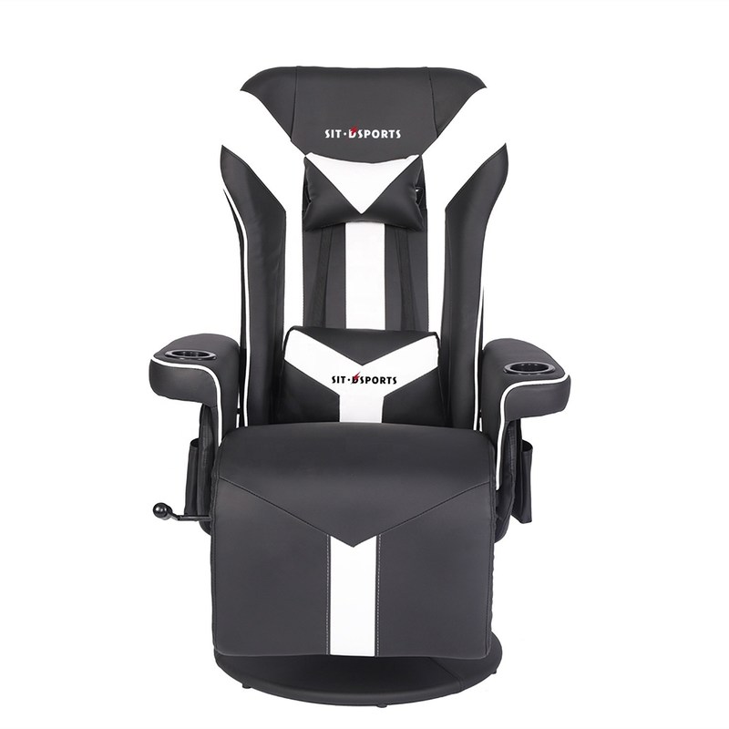Office/Home Gaming Chair with Cup Holder and Footrest in White Racing Style Leather
