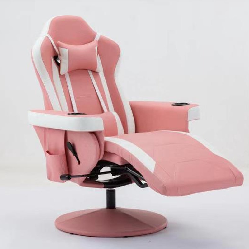 Gaming Chair With Cup Holder Pink Racing Style Leather Ergonomic Seat Swivel Sofa For Home